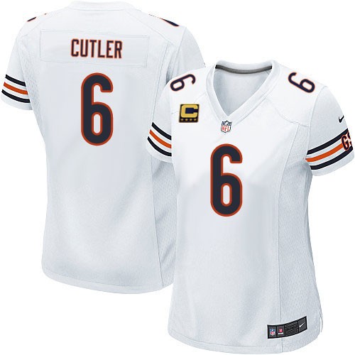 Women's Elite Jay Cutler C Patch Nike Jersey White Road - #6 NFL Chicago Bears